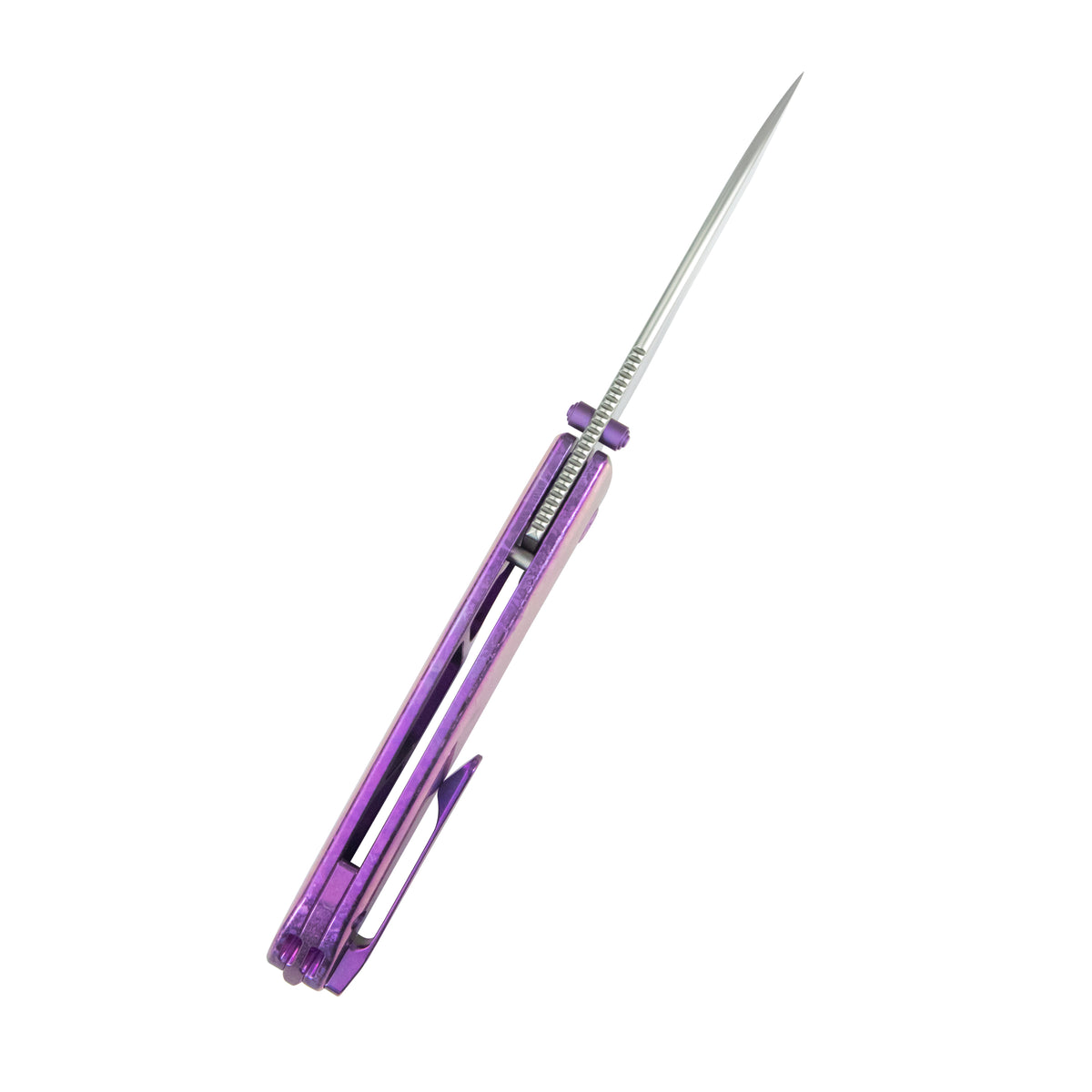 KB Cargo Folding Knife Purple Ano Crystallized Titanium Handle 3.15" Silver Bead Blast M390 Blade KB480D