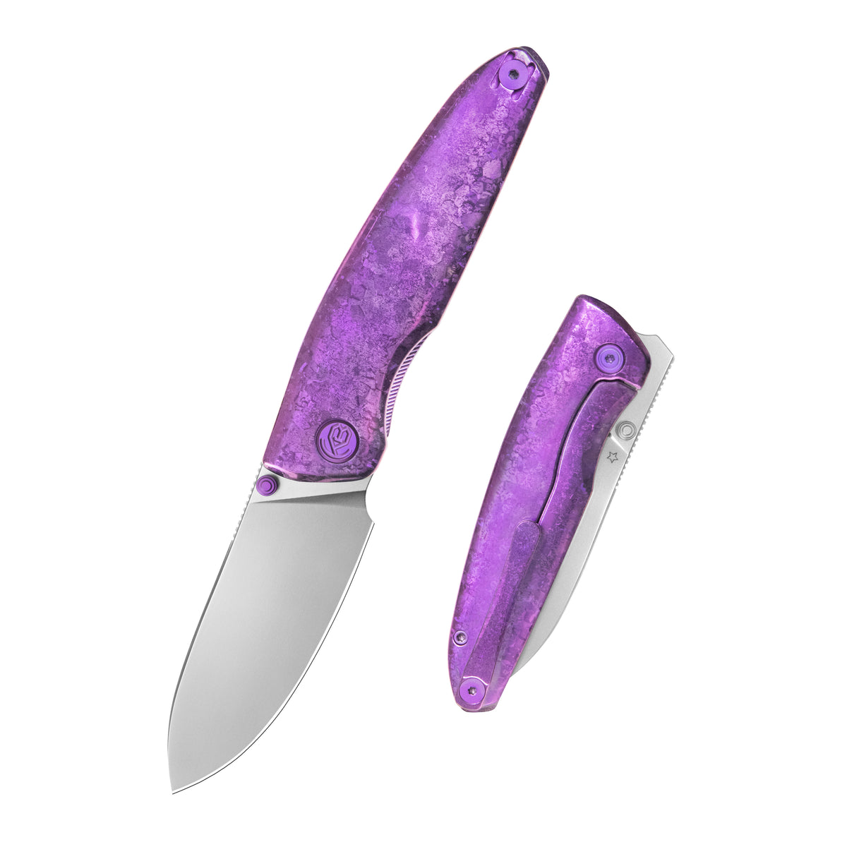 KB Cargo Folding Knife Purple Ano Crystallized Titanium Handle 3.15" Silver Bead Blast M390 Blade KB480D