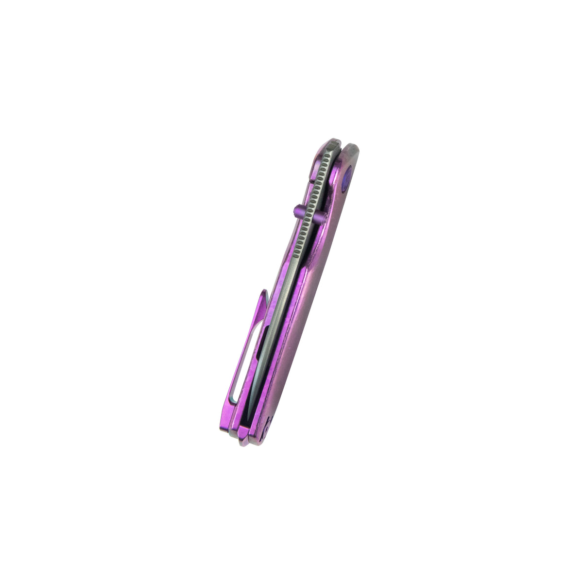 KB Cargo Folding Knife Purple Ano Crystallized Titanium Handle 3.15" Acid Wash Damassteel Blade KB480E