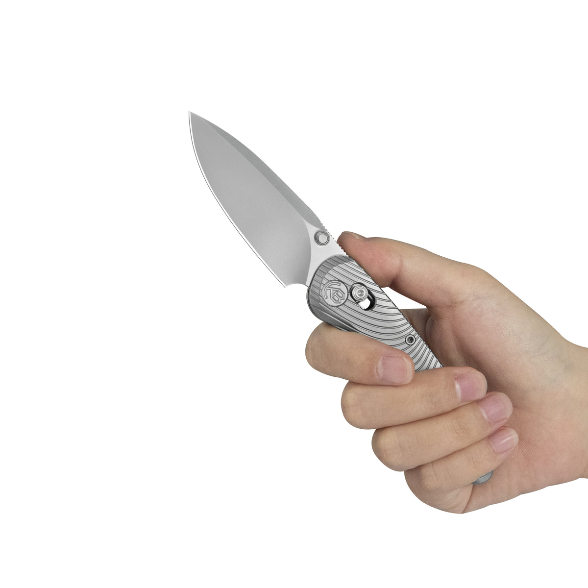 KB Small Pioneer Folding Knife Sandblasting Titanium Handle 2.99" Silver Bead Blast S90V Blade KB482A