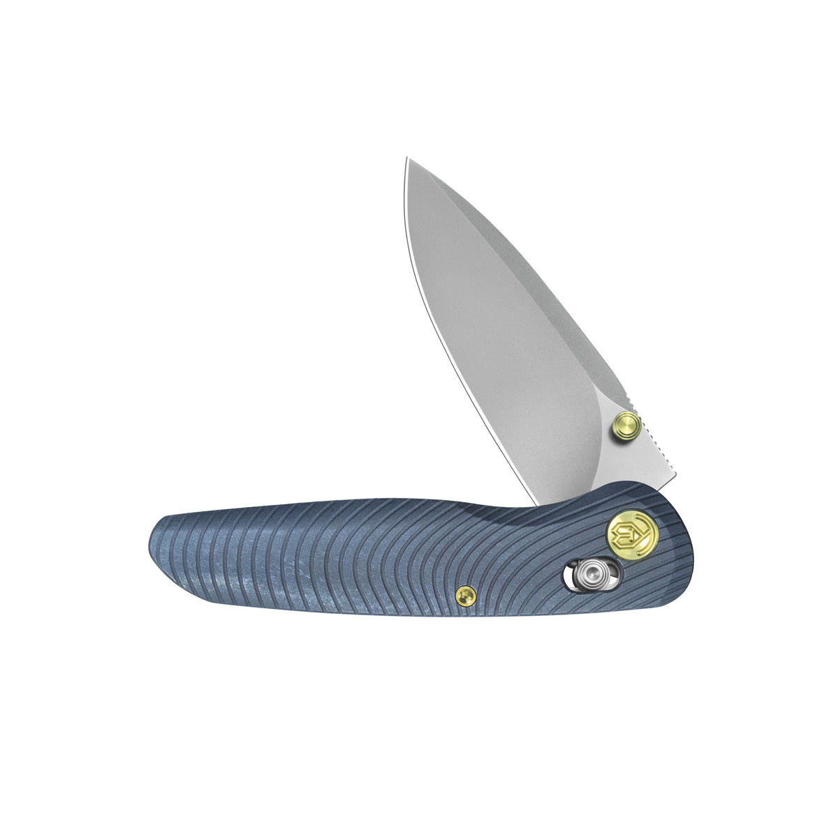 KB Small Pioneer Folding Knife Blue Ano Titanium Handle 2.99" Silver Bead Blast S90V Blade KB482C