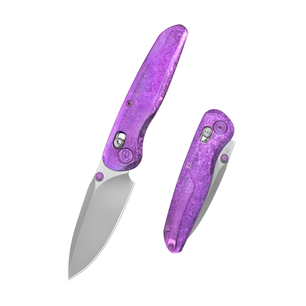KB Small Pioneer Folding Knife Purple Ano Crystallized Titanium Handle 2.99" Silver Bead Blast S90V Blade KB482E