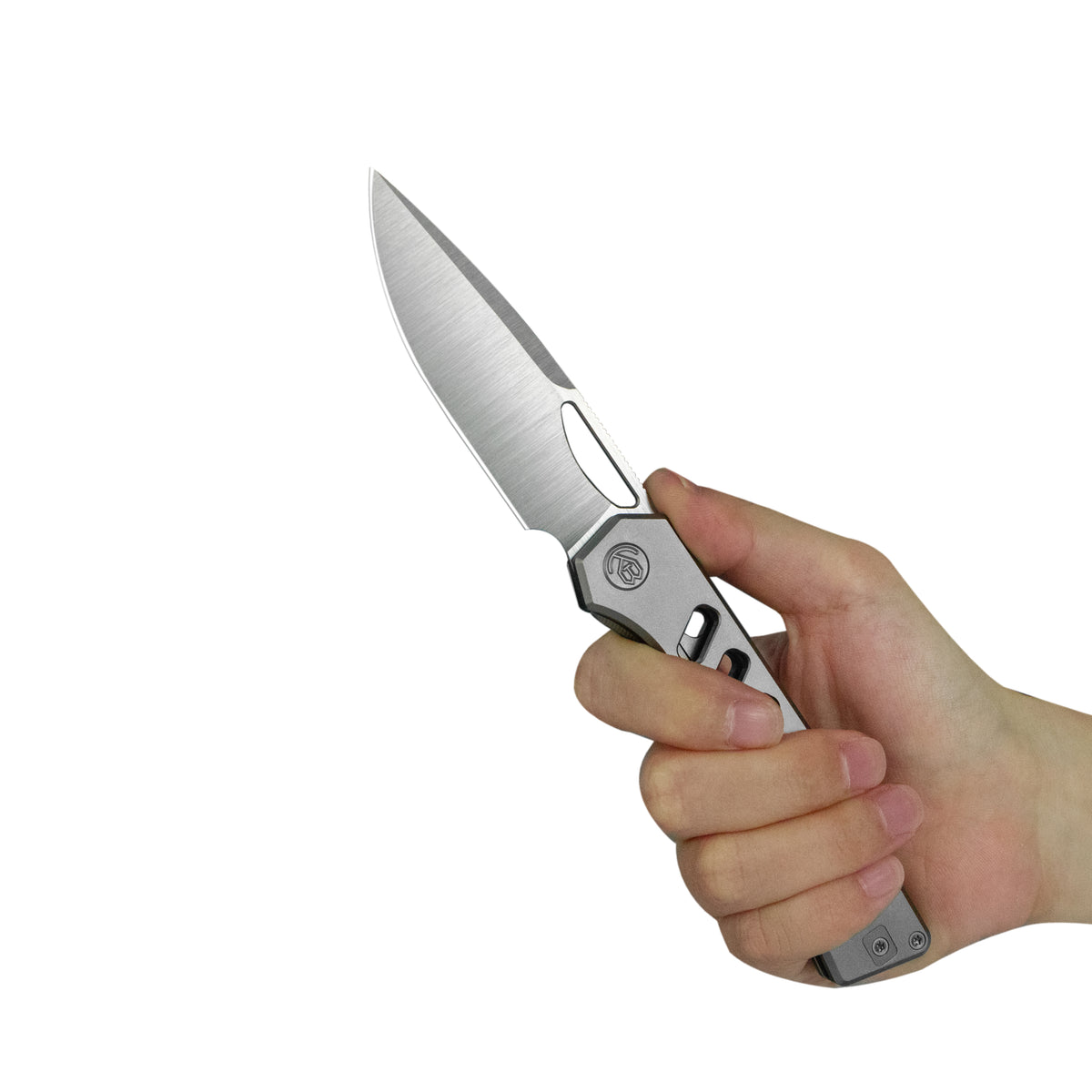 KB Mako Frame Lock Folding Knife Sandblasting Titanium Handle 3.30" Belt Satin M390 Blade KB486A