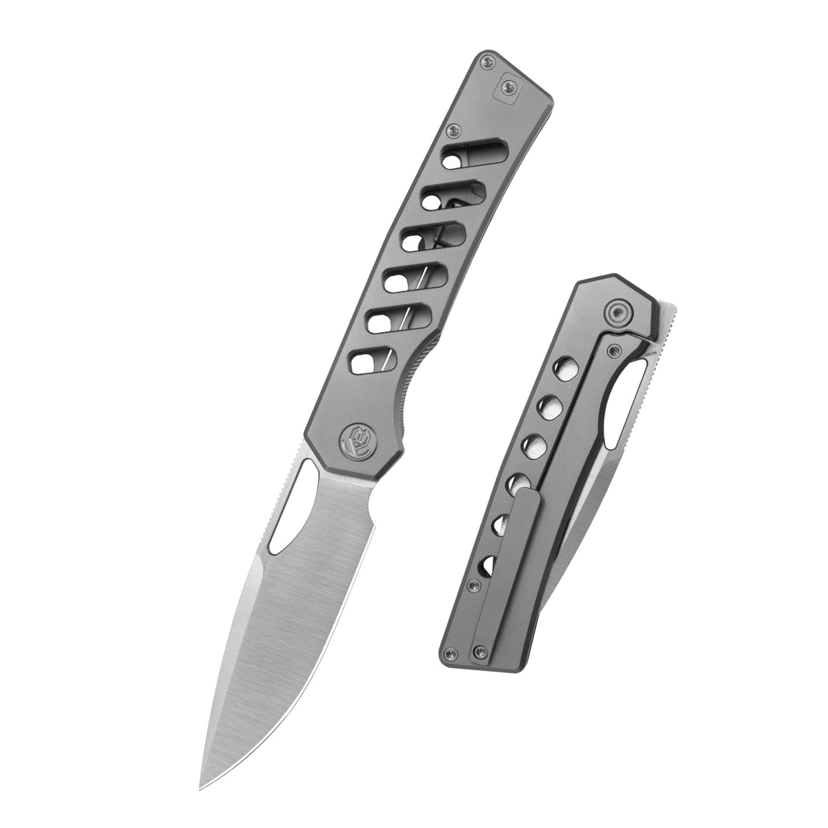 KB Mako Frame Lock Folding Knife Sandblasting Titanium Handle 3.30" Belt Satin M390 Blade KB486A
