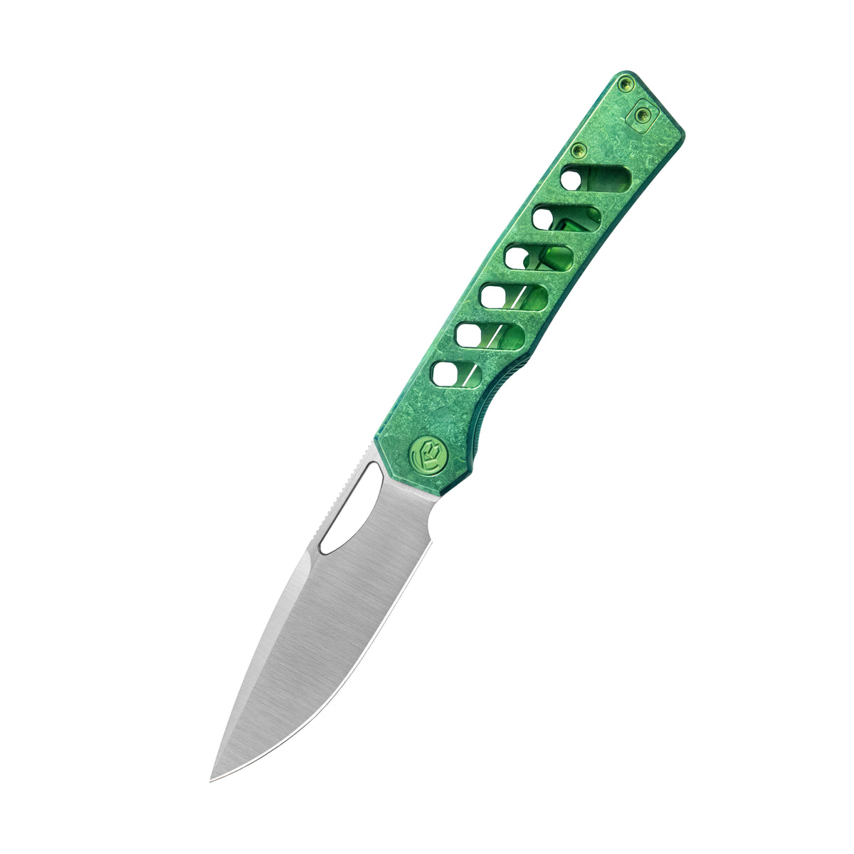 KB Mako Frame Lock Folding Knife Green Ano Crystal Ti Handle 3.30" Belt Satin M390 Blade KB486D