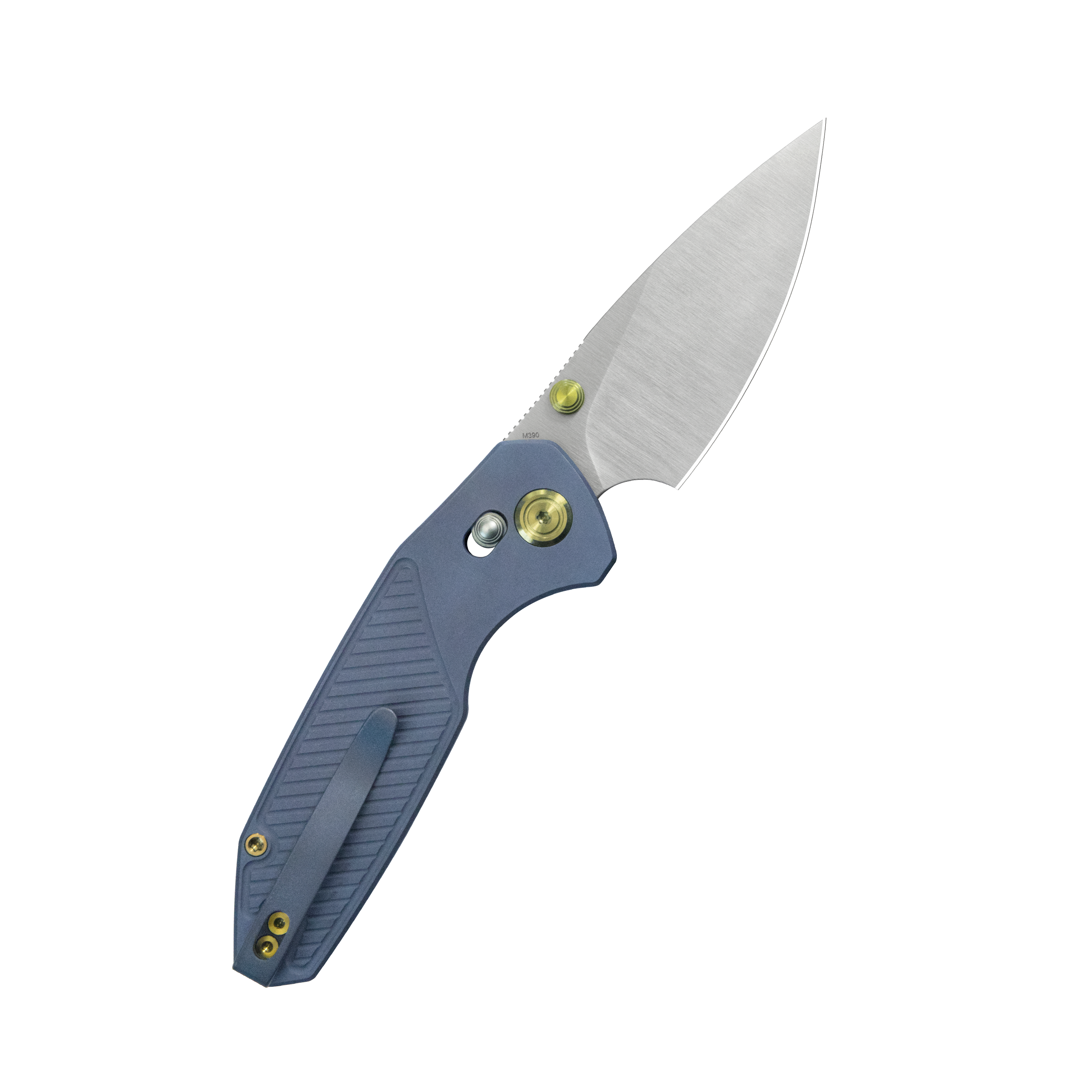 KB Aero Air Pocket Knife Gray Crossbar Lock Blue Ti Diagonal Milling 2.91" Satin M390 Blade KB488B