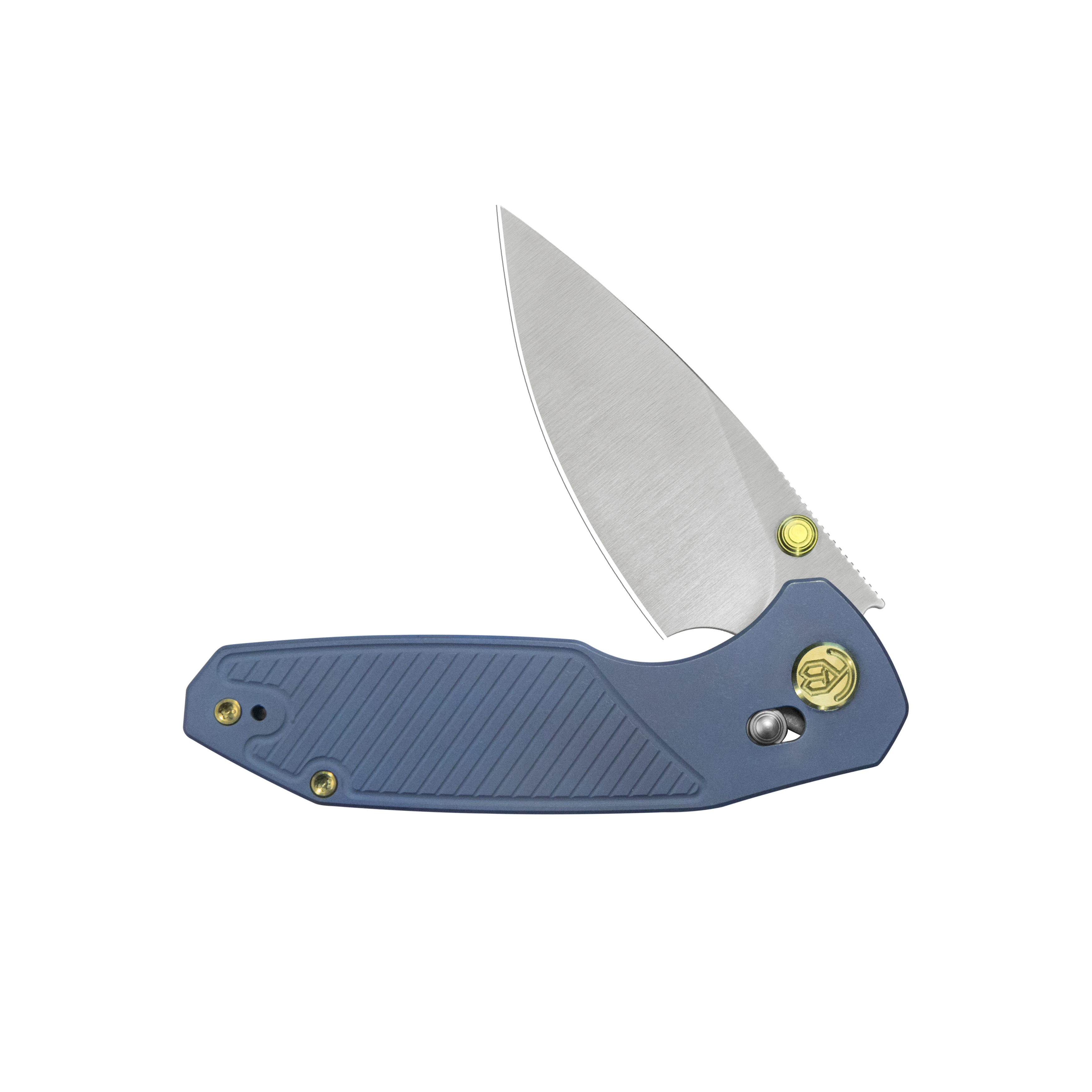 KB Aero Air Pocket Knife Gray Crossbar Lock Blue Ti Diagonal Milling 2.91" Satin M390 Blade KB488B
