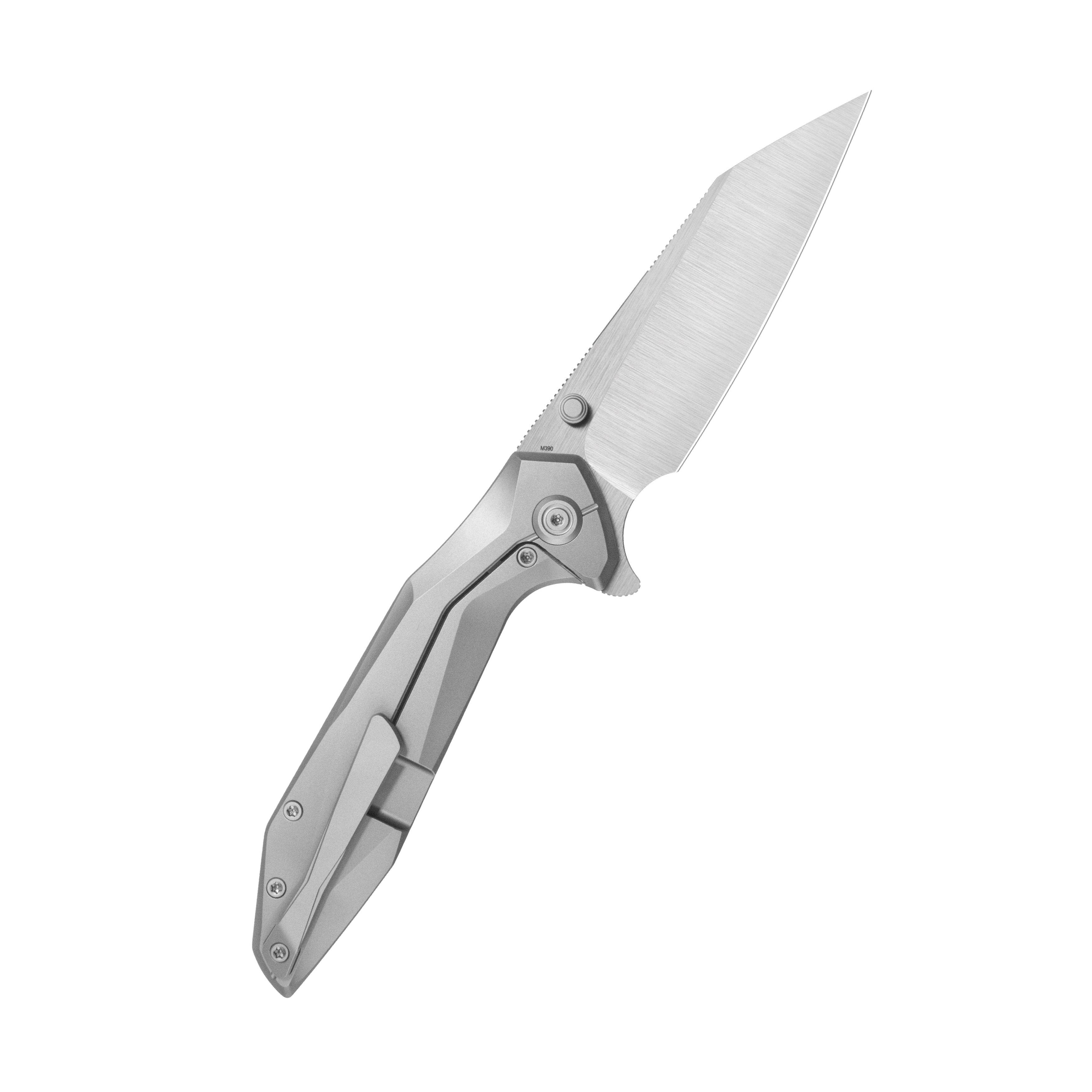 KB Nova Reverse Tanto Frame Locking Folding Knife Sandblast Titanium Handle 3.66" Belt Satin M390 Blade KB495A
