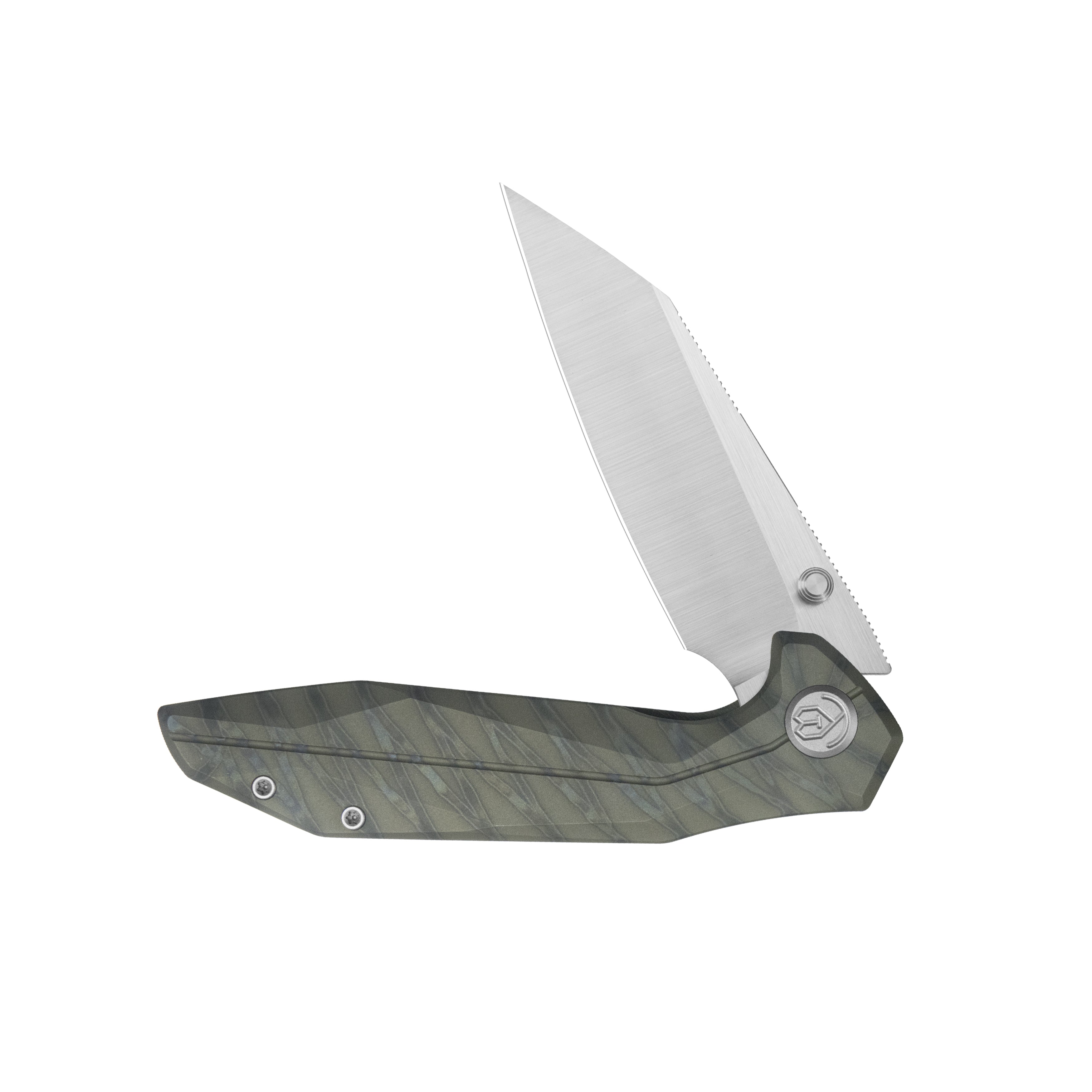 KB Nova Reverse Tanto Frame Locking Folding Knife Flamed Titanium Handle 3.66" Belt Satin M390 Blade KB495B