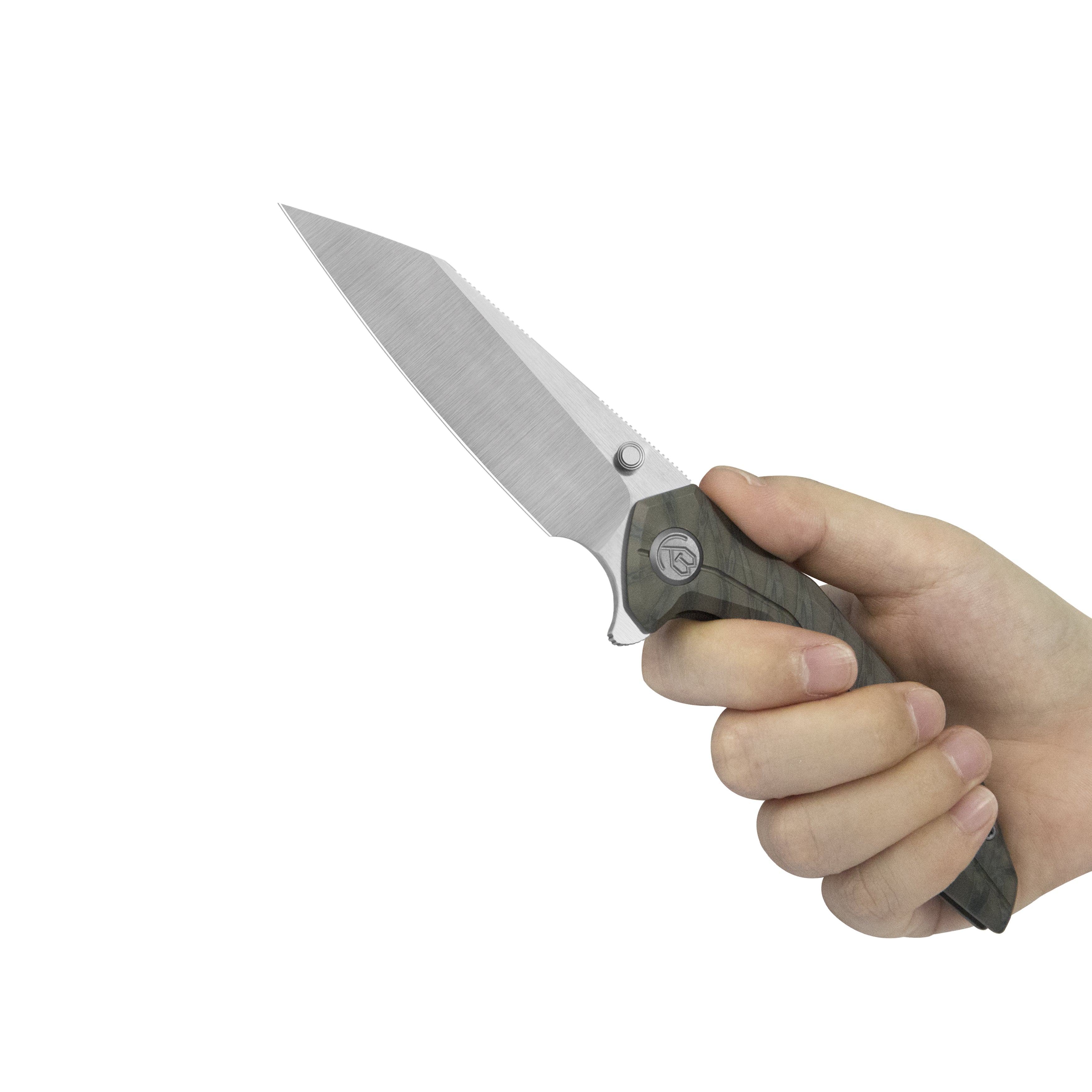 KB Nova Reverse Tanto Frame Locking Folding Knife Flamed Titanium Handle 3.66" Belt Satin M390 Blade KB495B