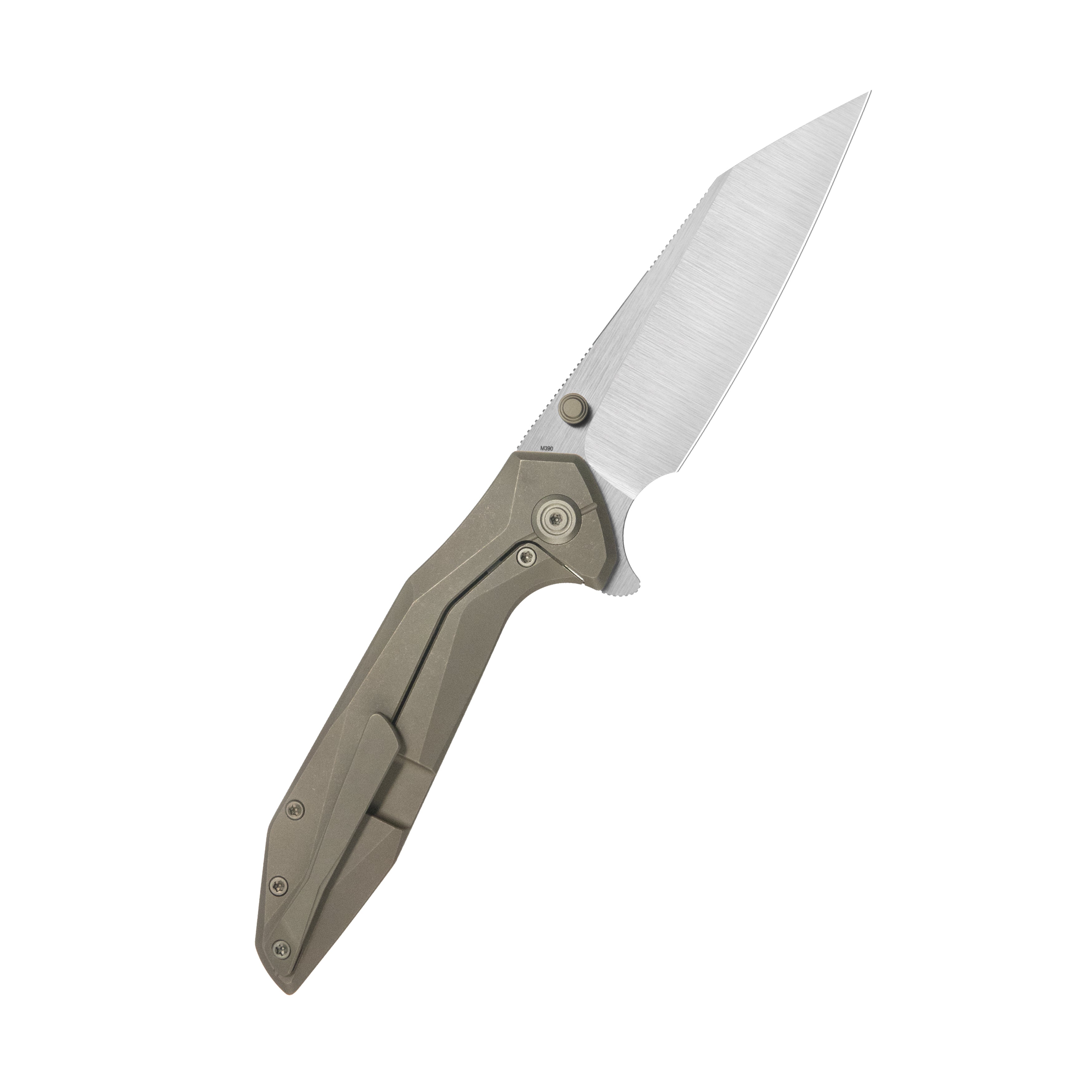 KB Nova Reverse Tanto Frame Locking Folding Knife Bronze Titanium Handle 3.66" Belt Satin M390 Blade KB495D