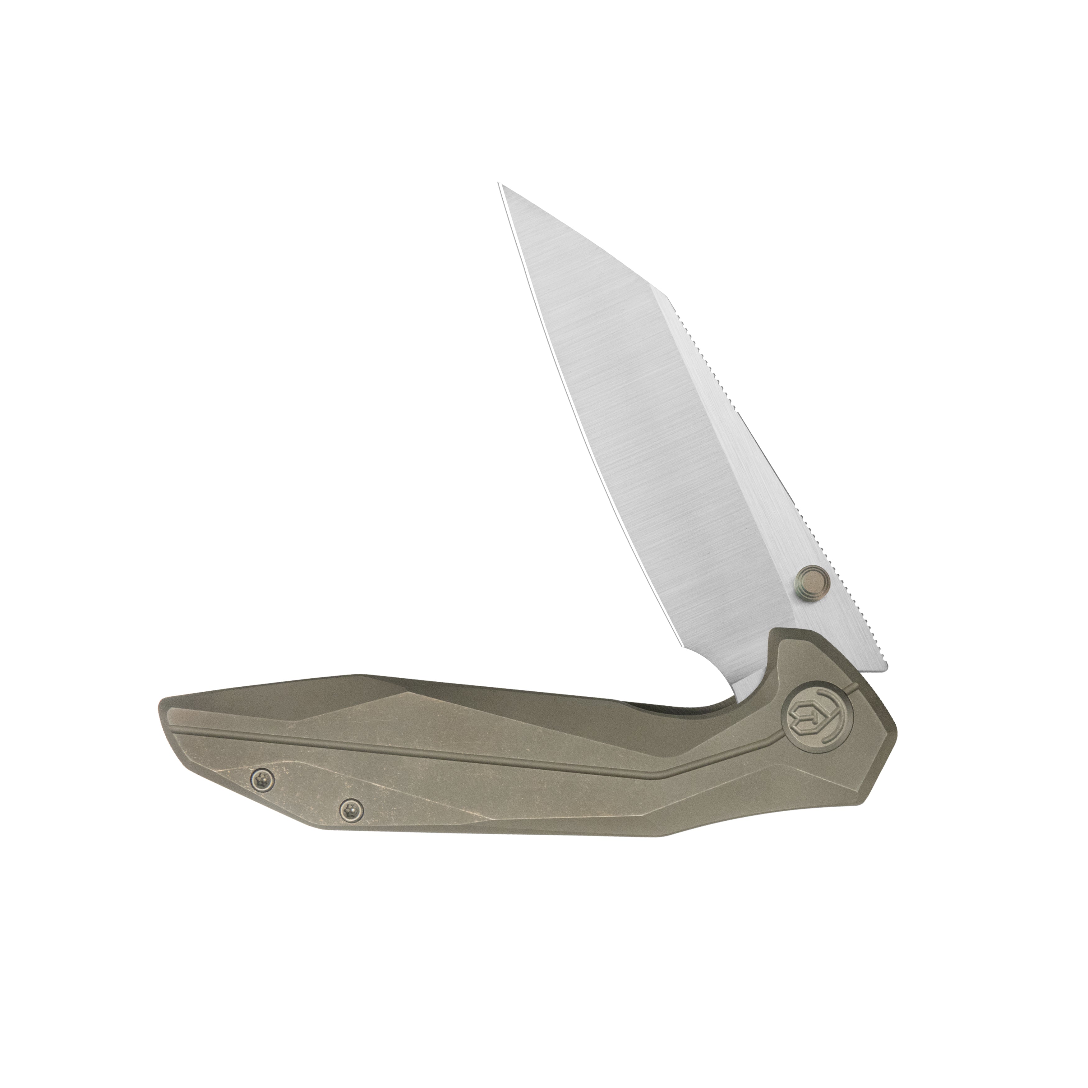 KB Nova Reverse Tanto Frame Locking Folding Knife Bronze Titanium Handle 3.66" Belt Satin M390 Blade KB495D