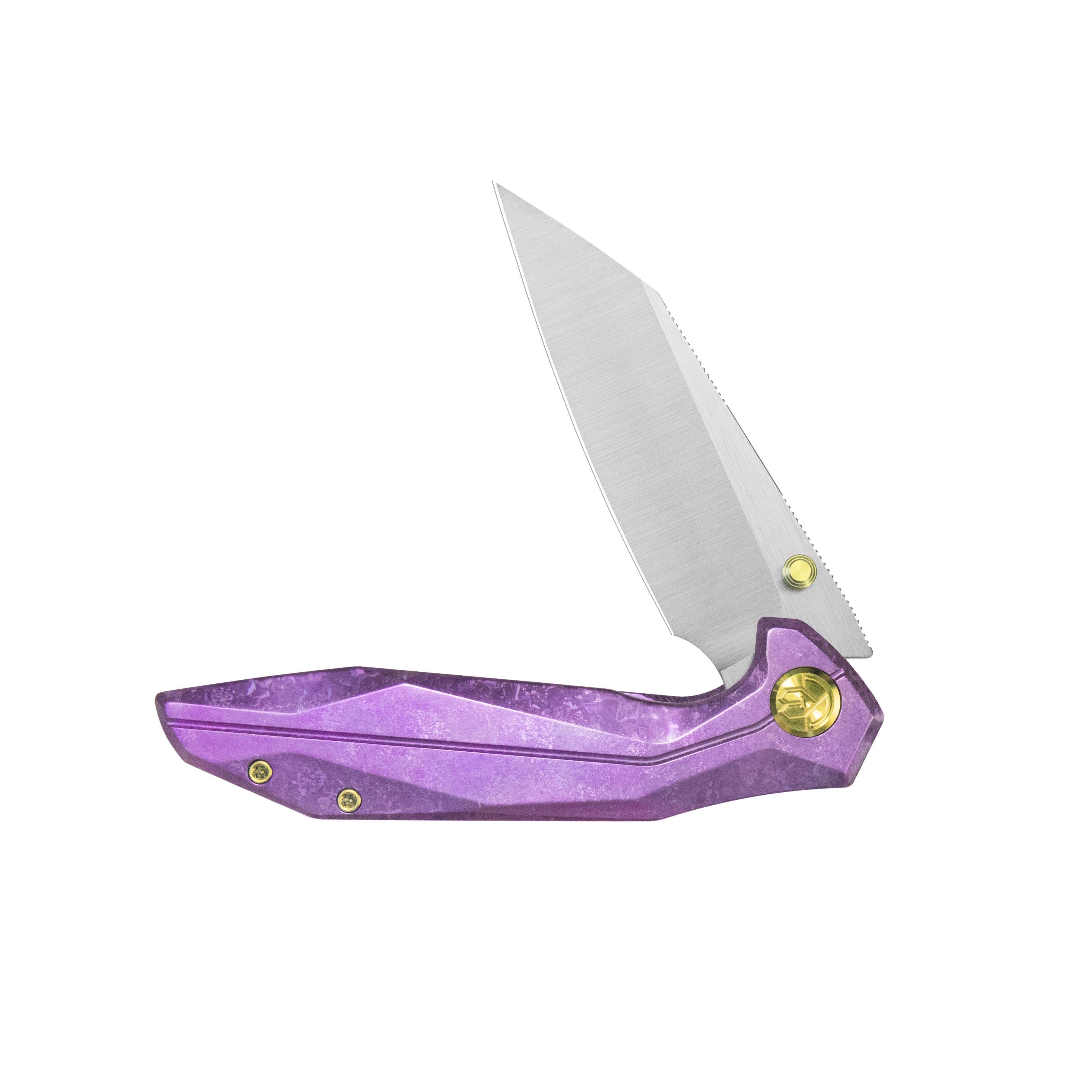 KB Nova Reverse Tanto Frame Locking Folding Knife Purple Crystallized Titanium Handle 3.66" Belt Satin M390 Blade KB495F
