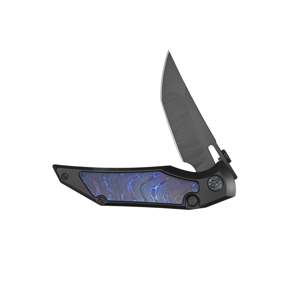 KB Hamano Folding Knife DLC Titanium with Zircuti inlay Handle 3.15" DLC Belt Satin M390 Blade KB516B