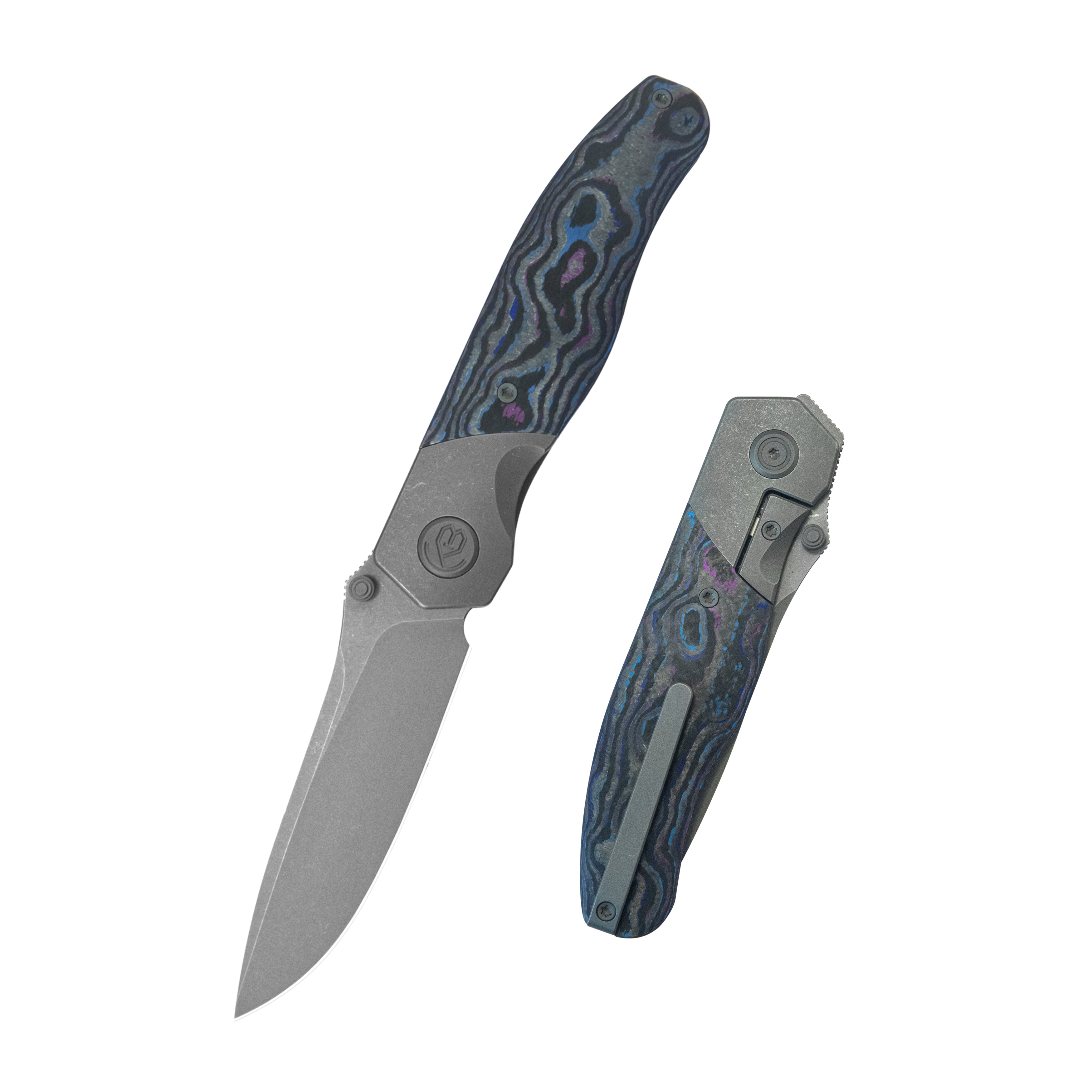 Velvet Snake Folding Knife Darkblast Titanium Bolster & CF inlay Handle 3.35'' Darkwash M390 Blade KB266B